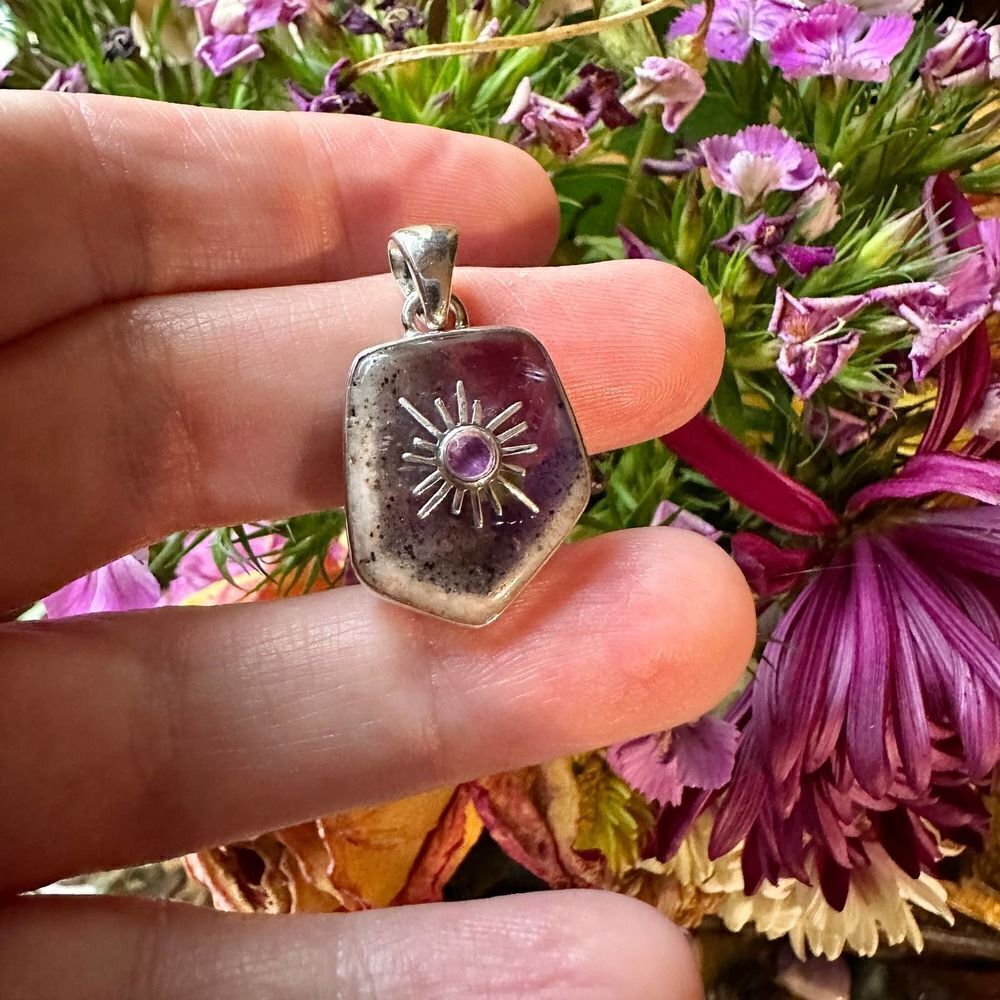 Sun - Natural Super Amethyst 23 Sterling Silver Pendant